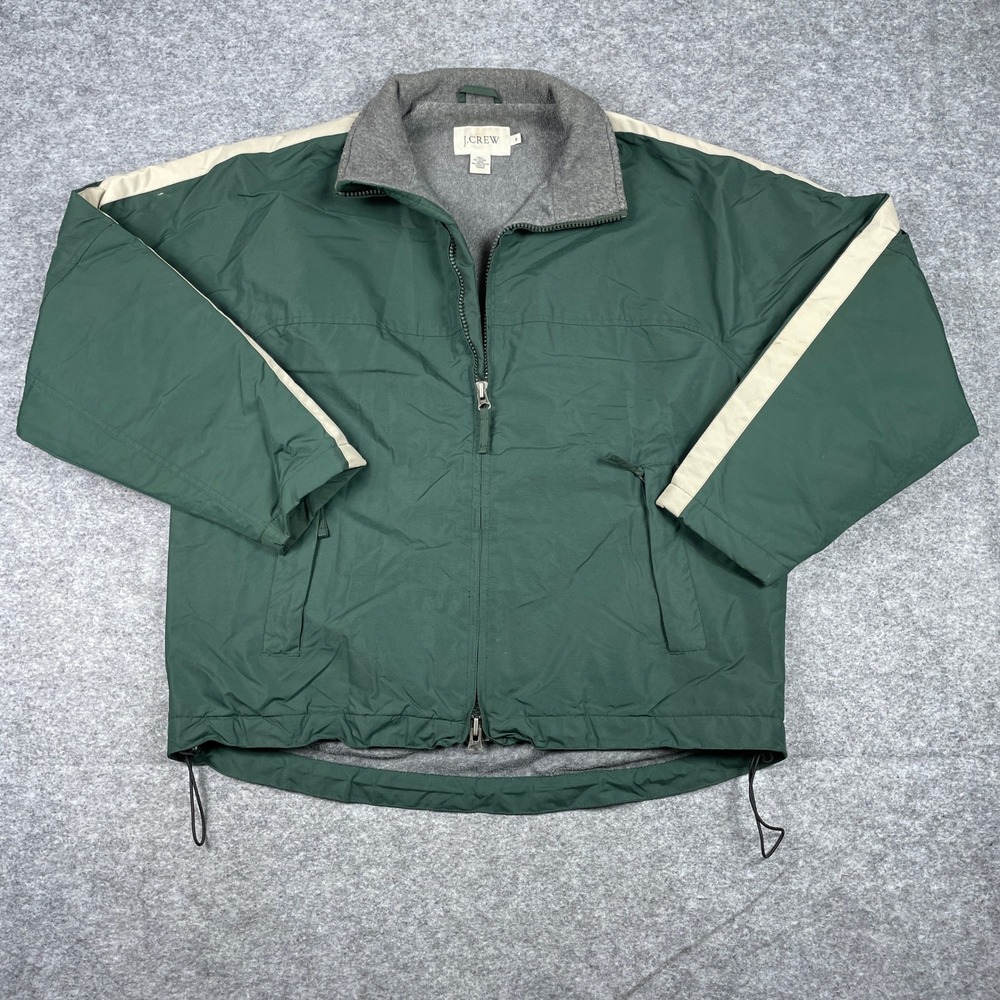 Vintage 90s J.Crew Jacket Men M Green Fleece Lined Striped Full Zip Outdoor Coat